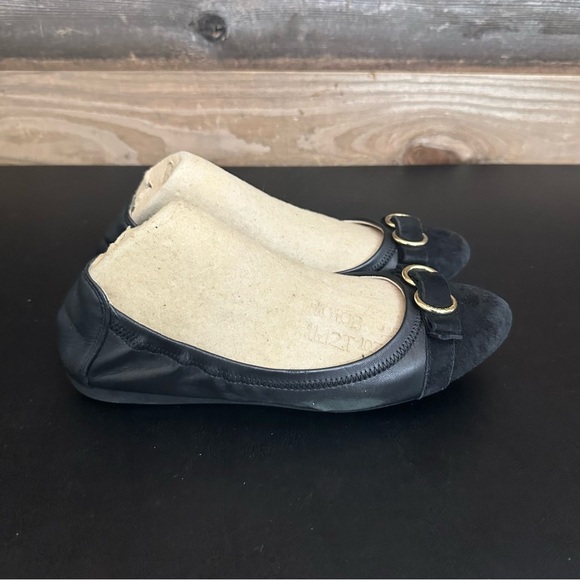 Cole Haan Womens Black Leather Buckle Suede Cap Toe Slip On Ballet Flats 7.5 B - Picture 4 of 8